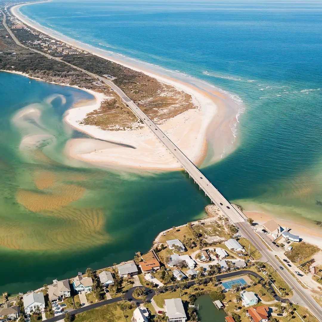 Vilano Beach real estate aerial — ocean and Intracoastal
